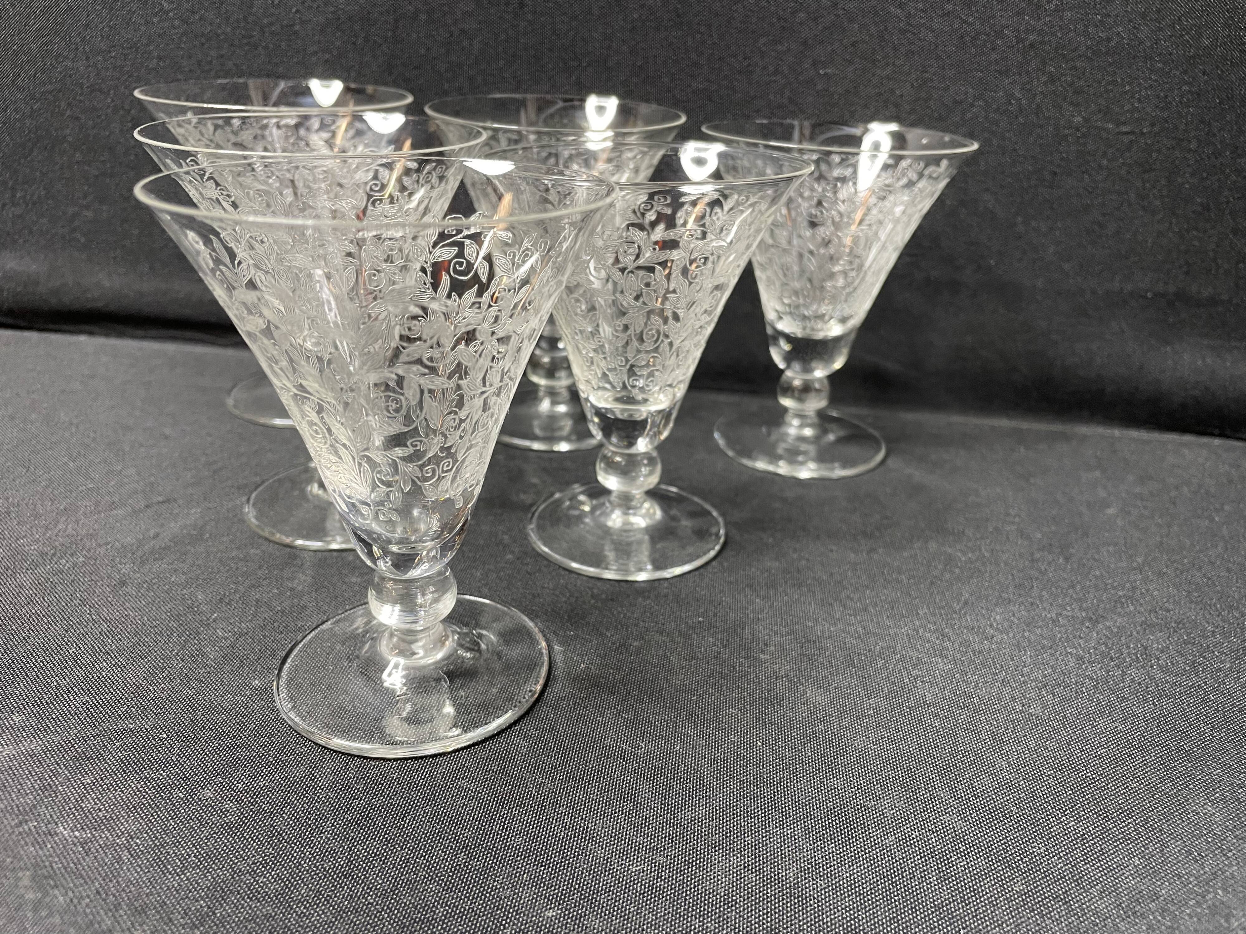 6 engraved light crystal glasses