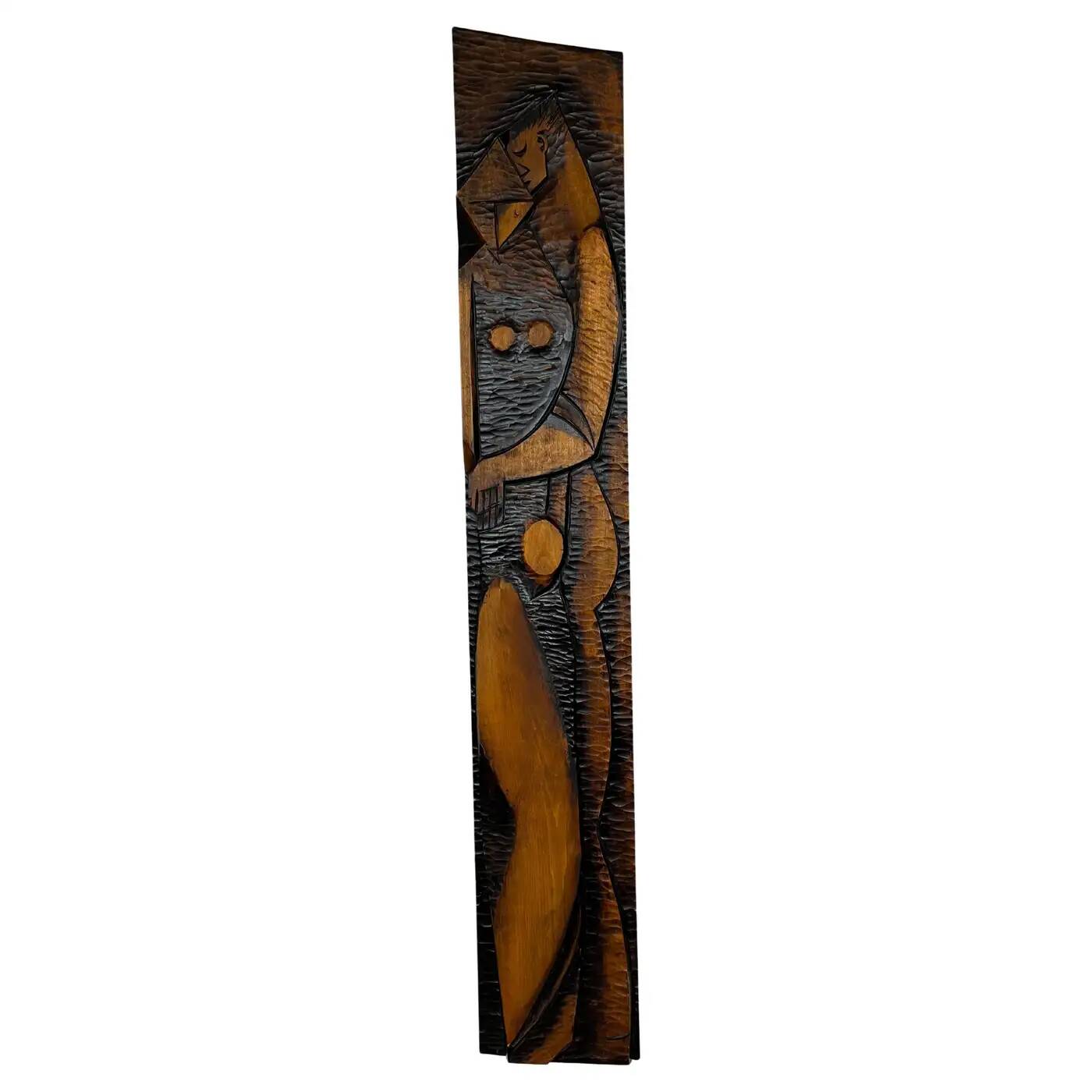 Big midcentury design wall wood decoration / lovers, 1960s, Czechoslovakia