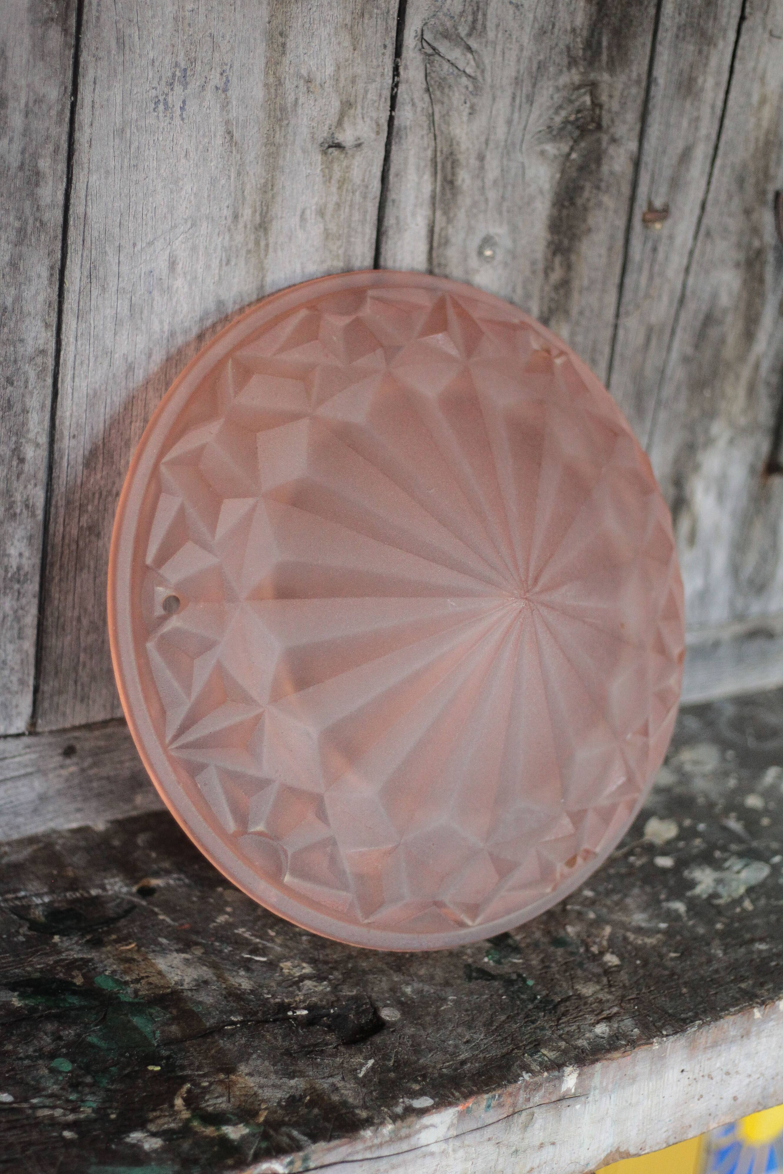 Vintage Art Deco ceiling light, geometric pattern ceiling fixture, bowl.