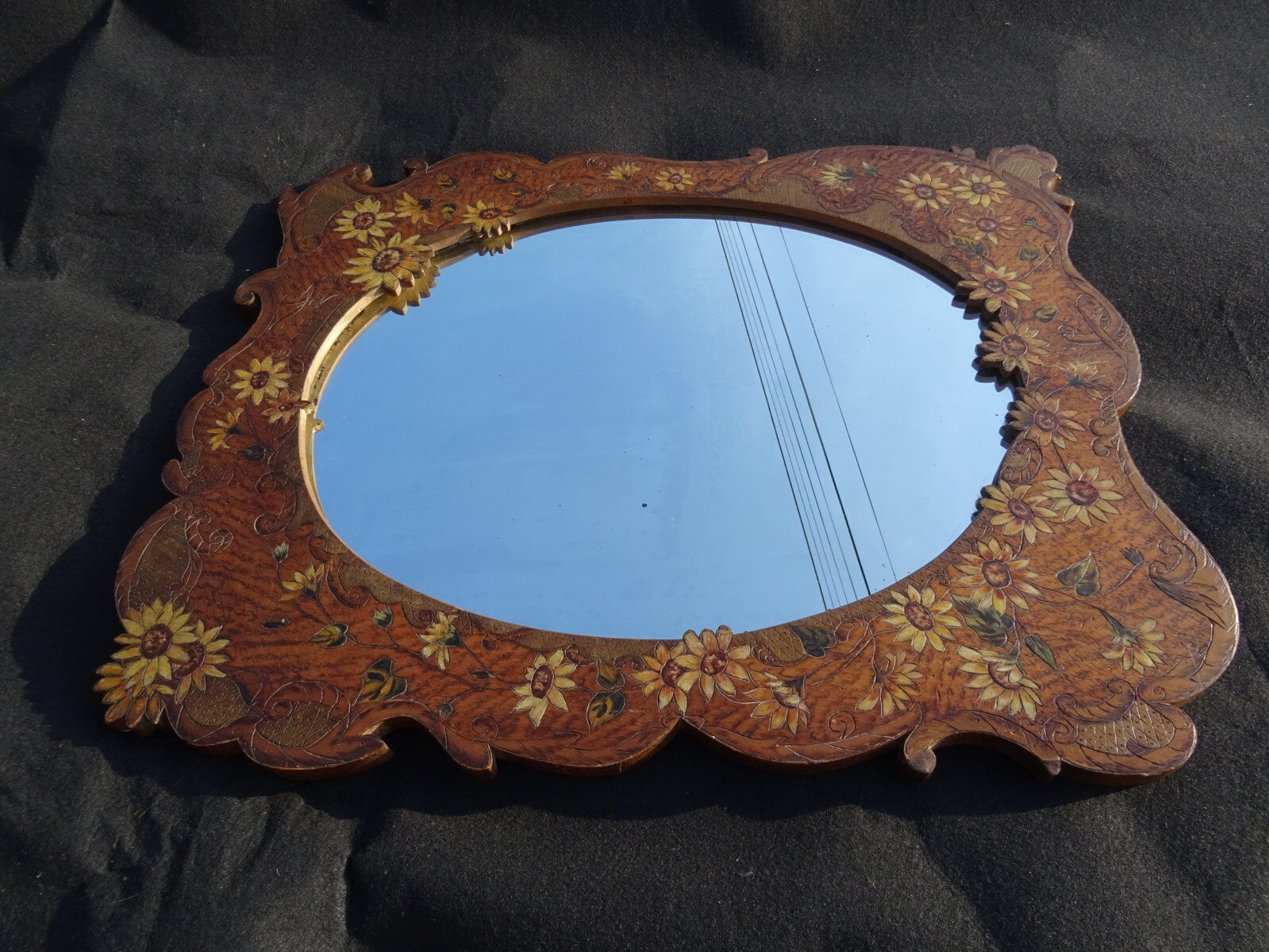 Polychrome pyrogravé mirror 76 x 63 cm