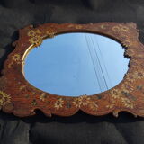 Polychrome pyrogravé mirror 76 x 63 cm