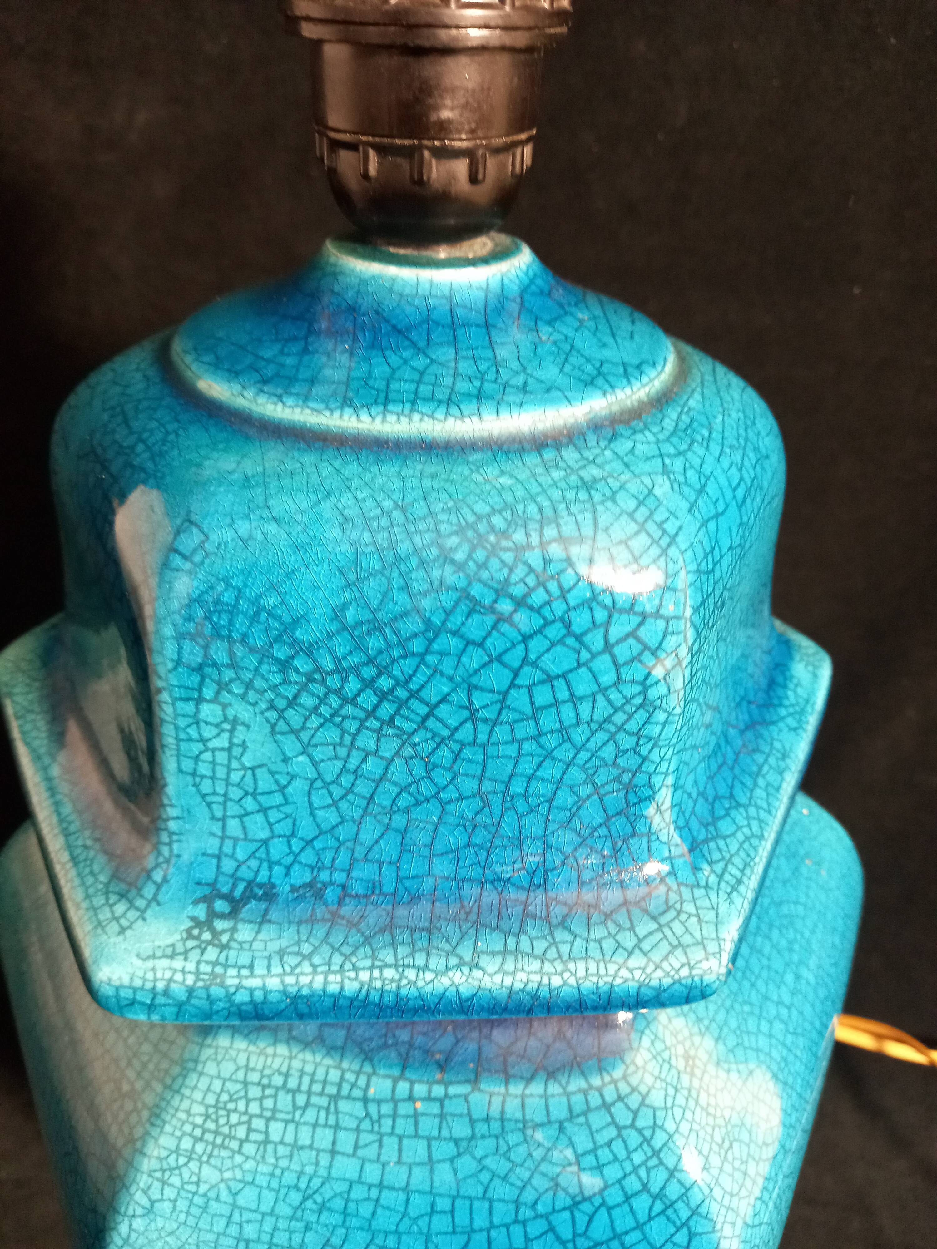 Table lamp foot in cracked turquoise earthenware