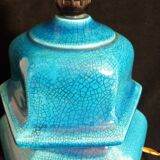 Table lamp foot in cracked turquoise earthenware