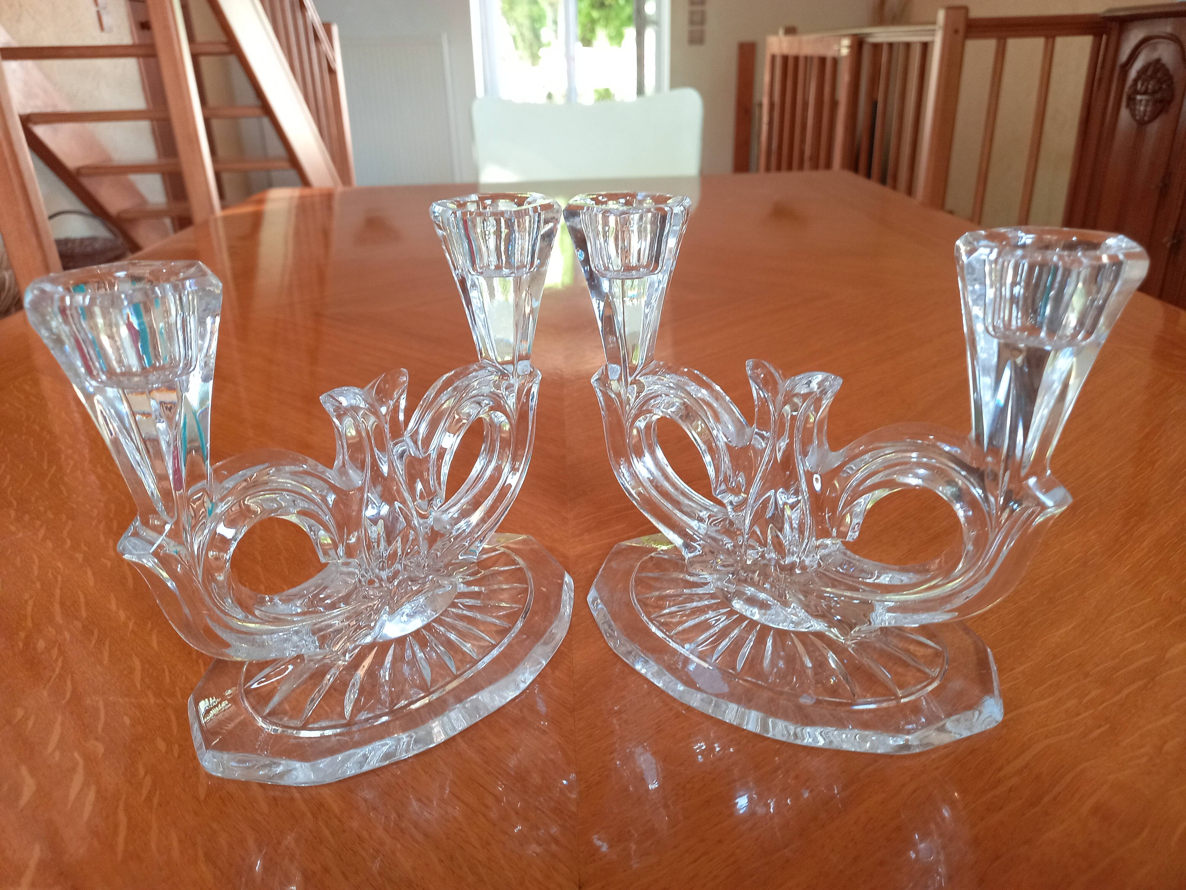 Pair of double glass candle holders