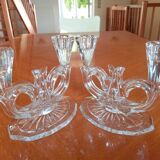 Pair of double glass candle holders