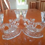 Pair of double glass candle holders