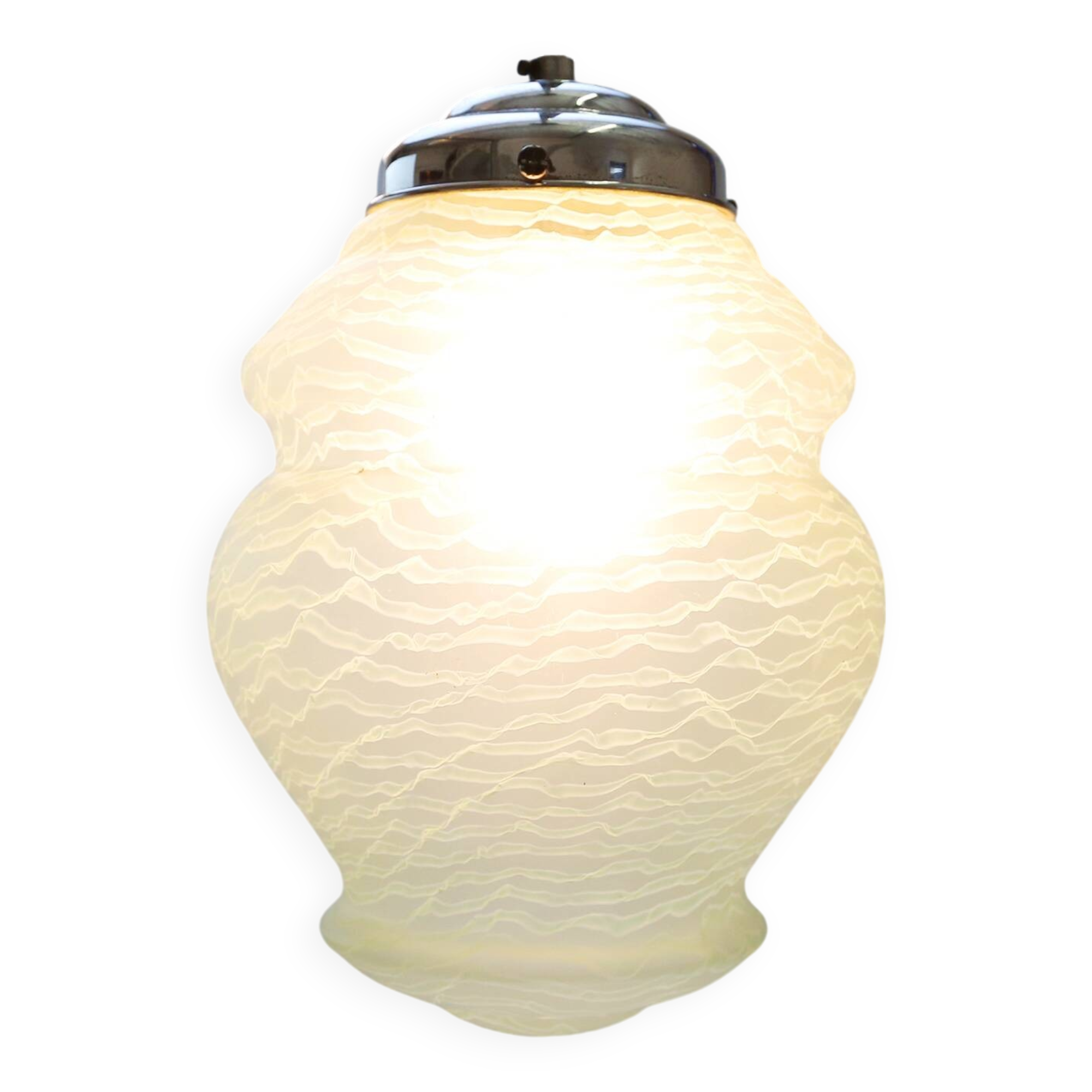 Art Deco pendant lamp with green glass shade, France ca. 1940