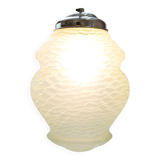 Art Deco pendant lamp with green glass shade, France ca. 1940