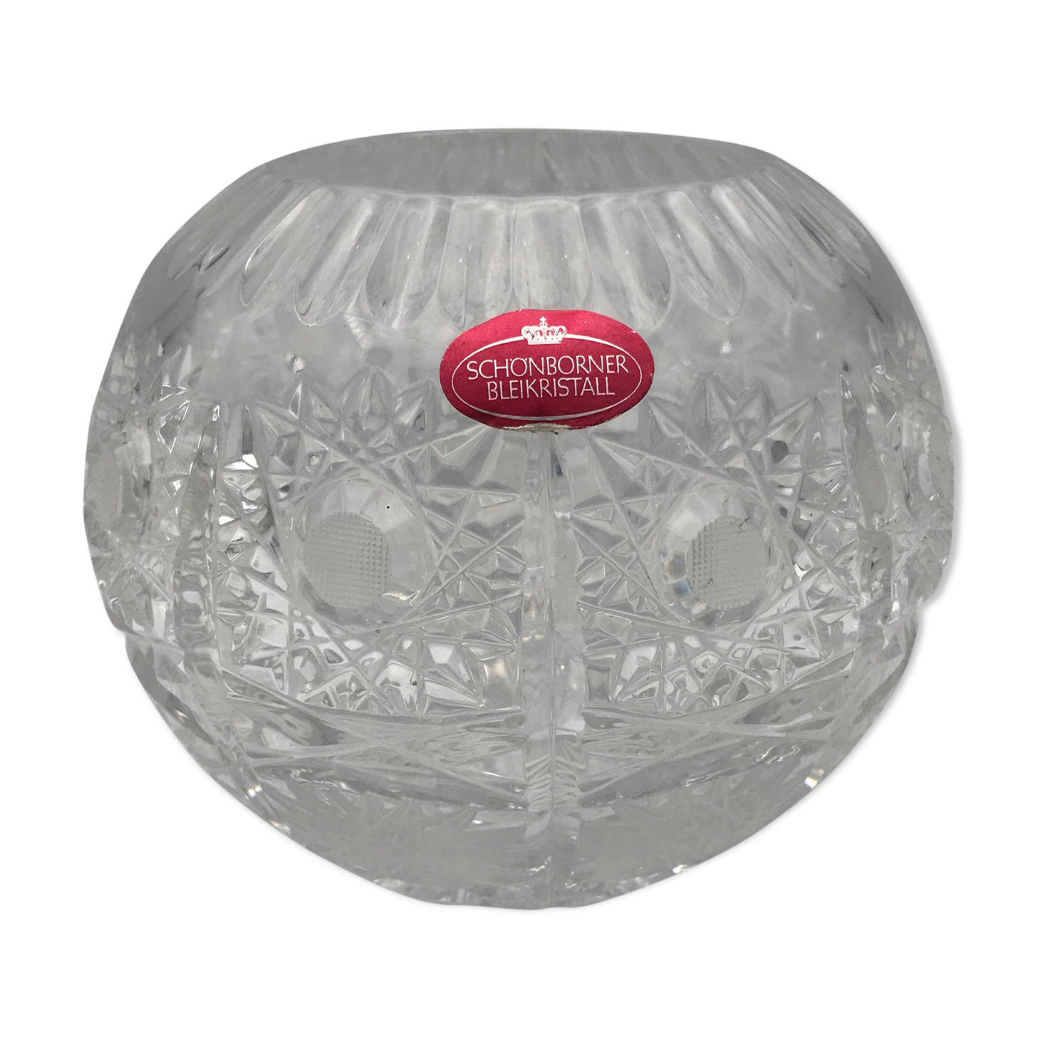 Vase crystal ball schonborner bleikristall germany floral motifs