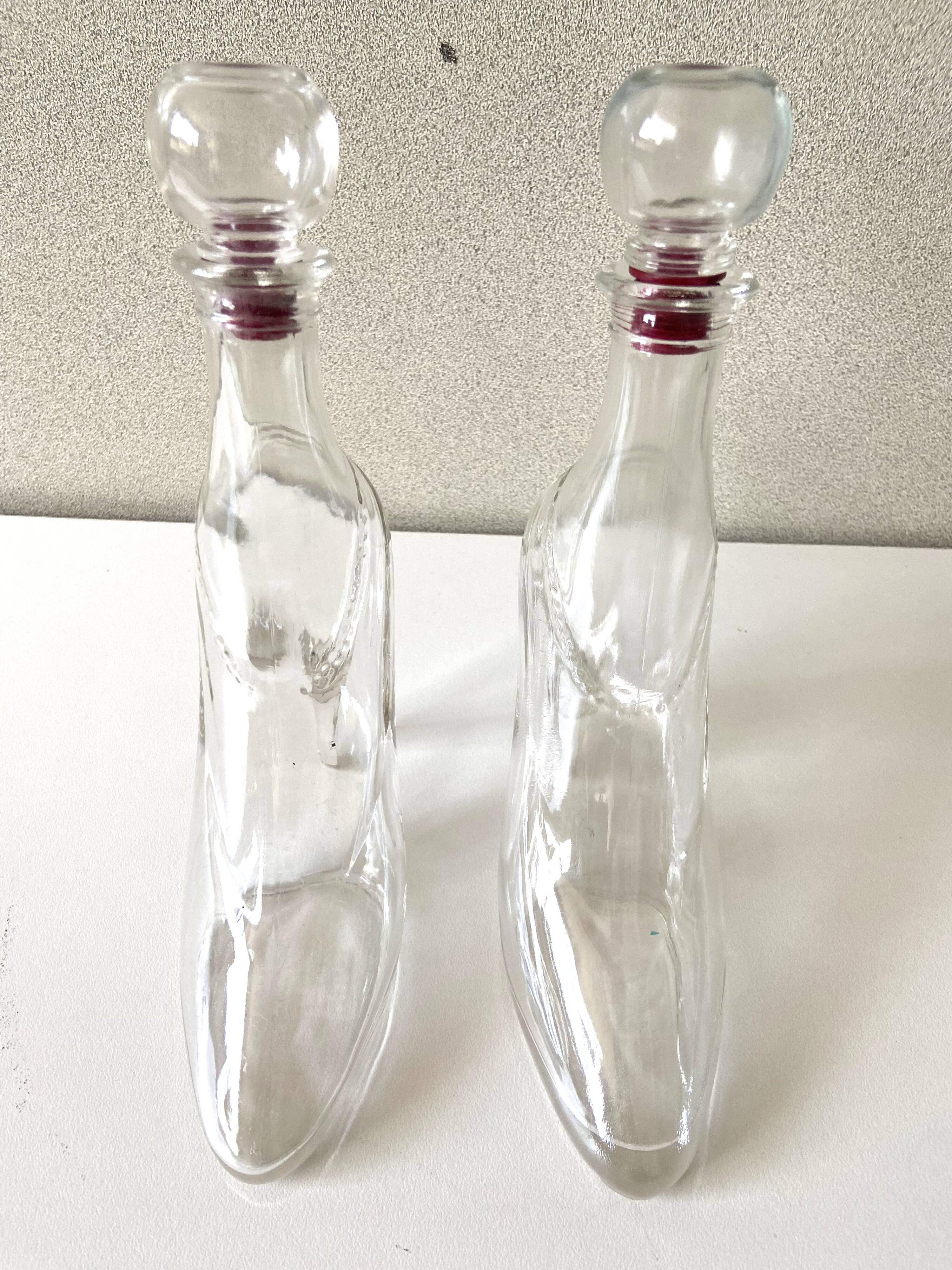 2 bottles vintage glass flacons registered model kefla france high heels