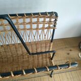 Iron and Rattan Magazine Rack - 1960s - Vintage