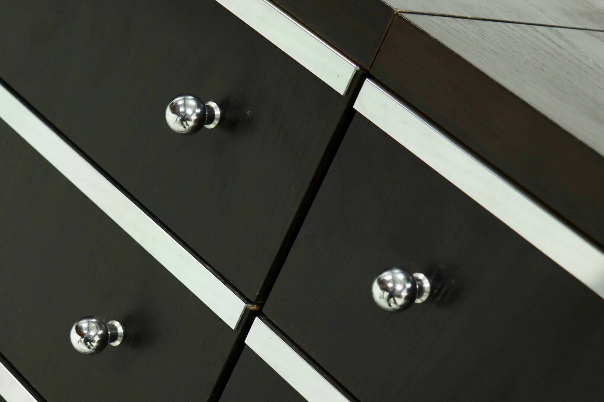 Pair Chest of Drawers in Ebonized Wood with Aluminium Accents 1980s