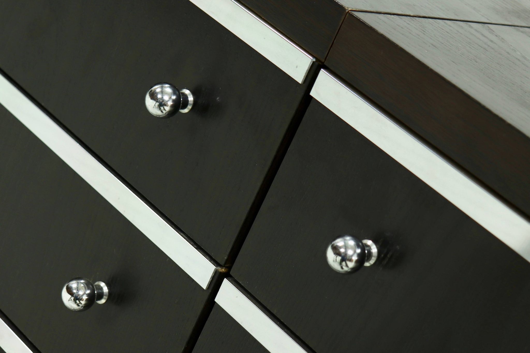 Pair Chest of Drawers in Ebonized Wood with Aluminium Accents 1980s