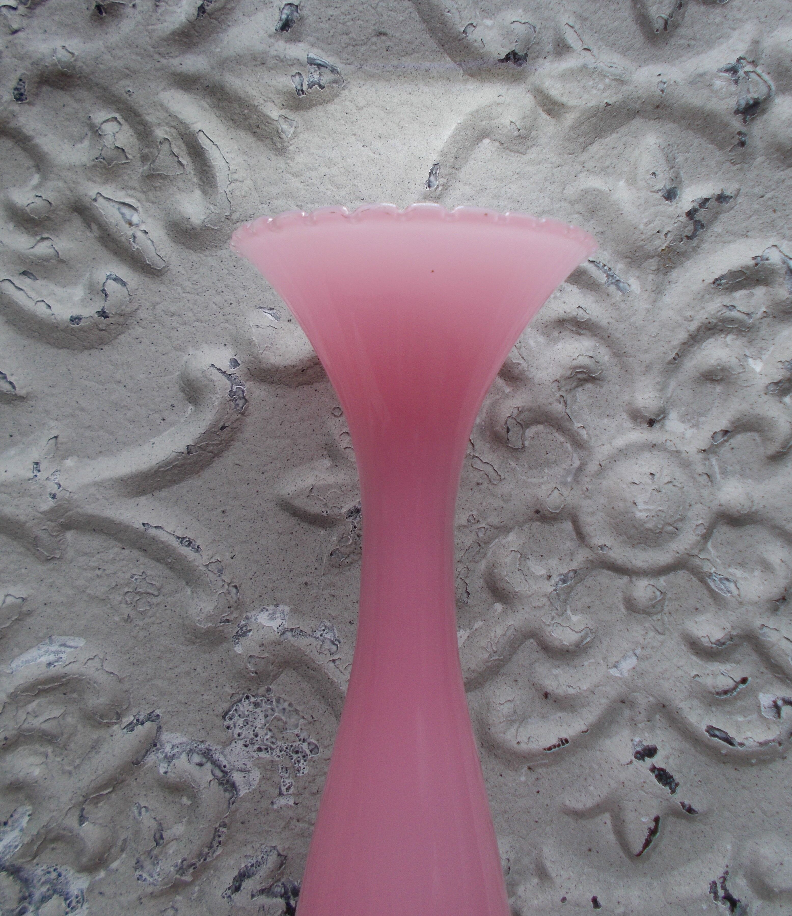 Pink opaline soliflore vase with white opalescent foot