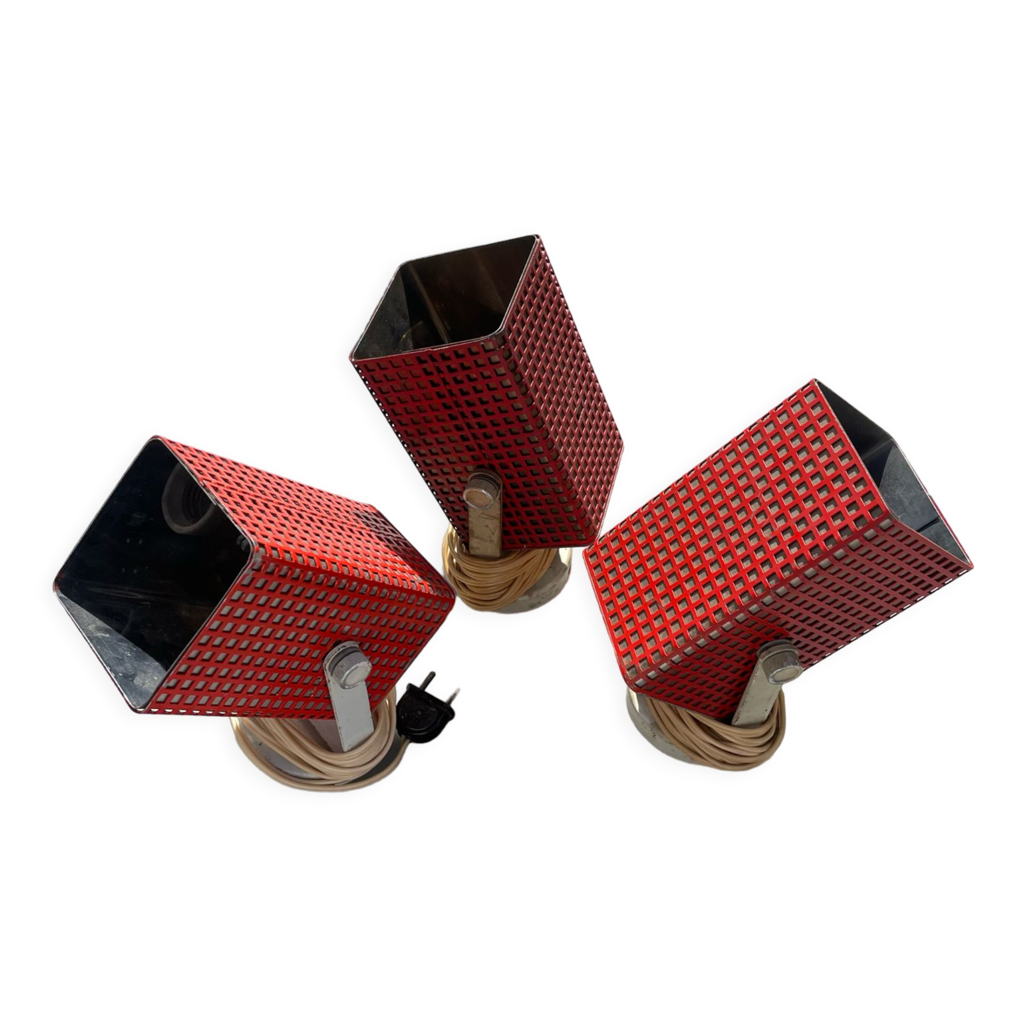 Set of 3 sconces 50s red metal