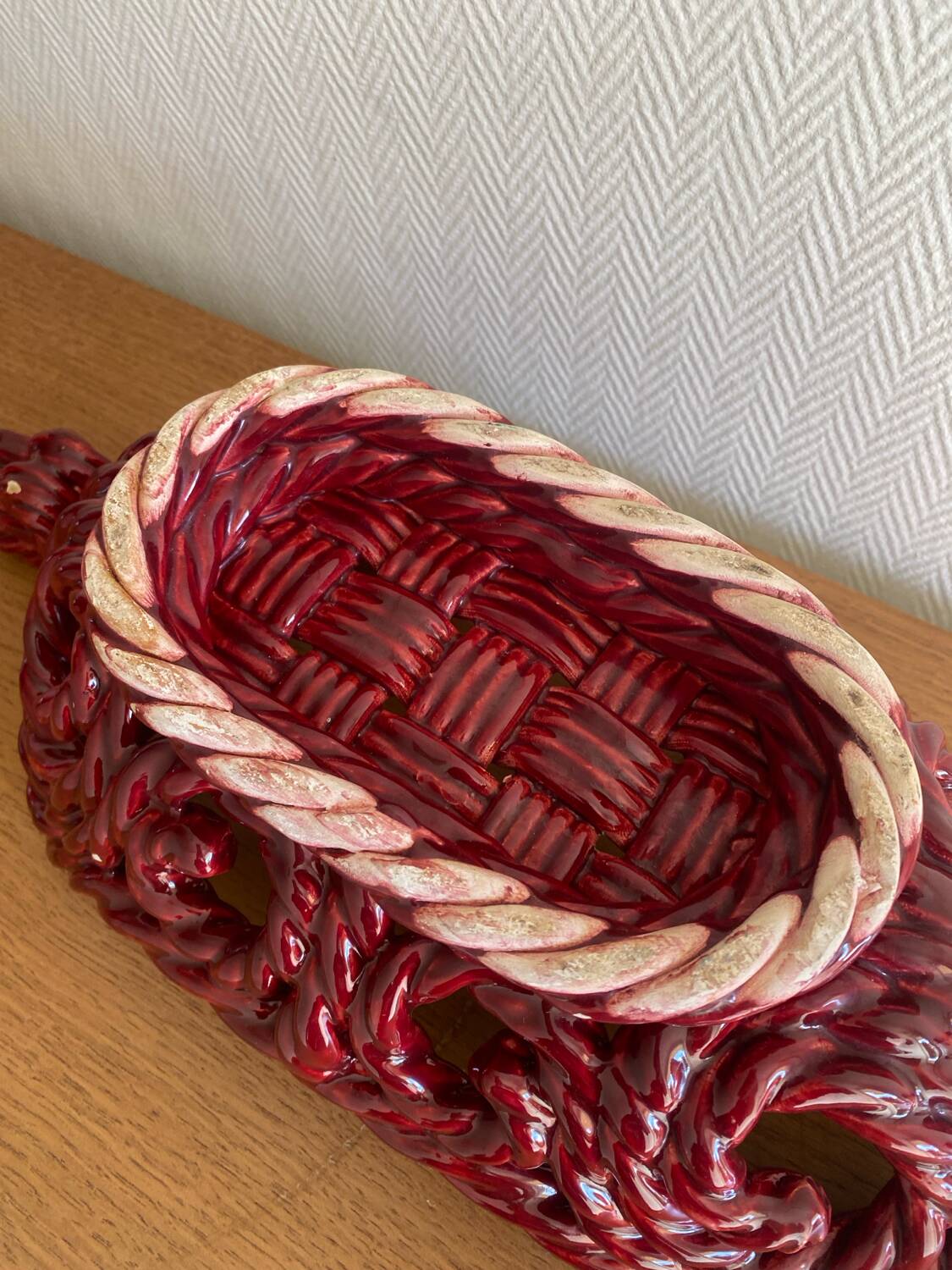 Large woven ceramic basket 60s