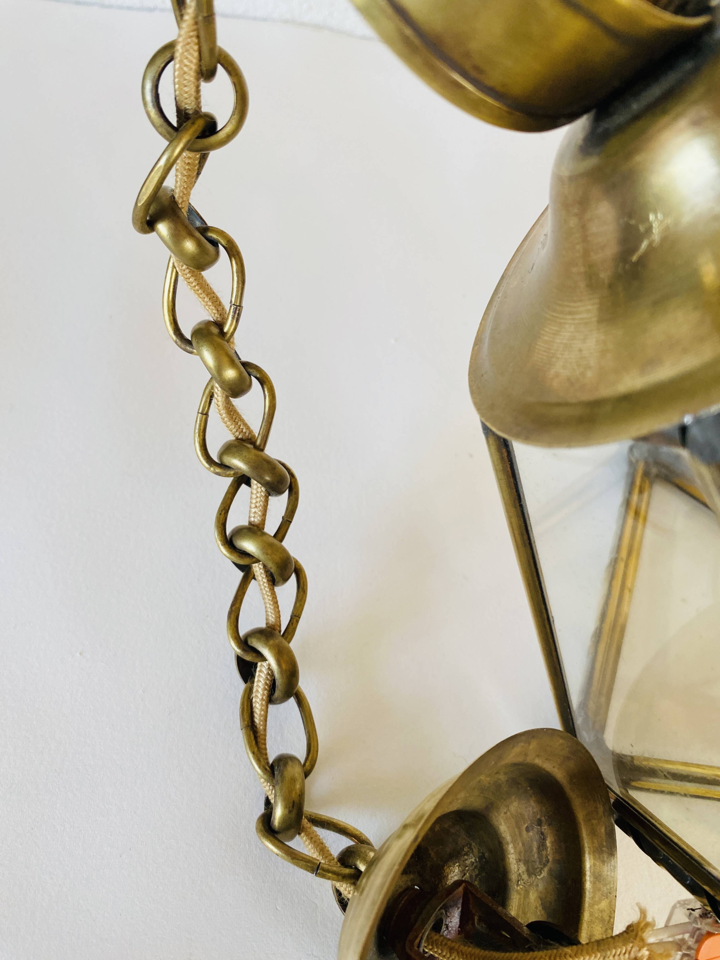 1950s pendant light, chain and brass ceiling light
