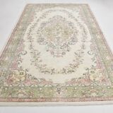 Beige & Green Vintage Persian Rug, Soft Palette Rug, 204x320 Cm