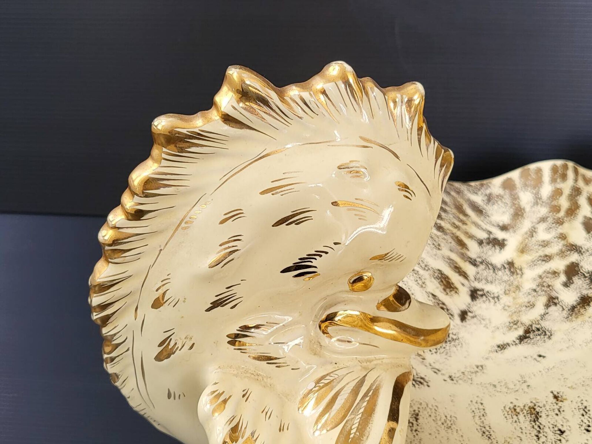 IMPORTANT ITALIAN CERAMIC FRUIT BOWL 1960 FISH UNDER SHELL