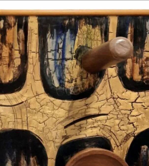 Vintage coat rack in wood and enameled copper