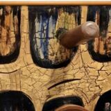 Vintage coat rack in wood and enameled copper