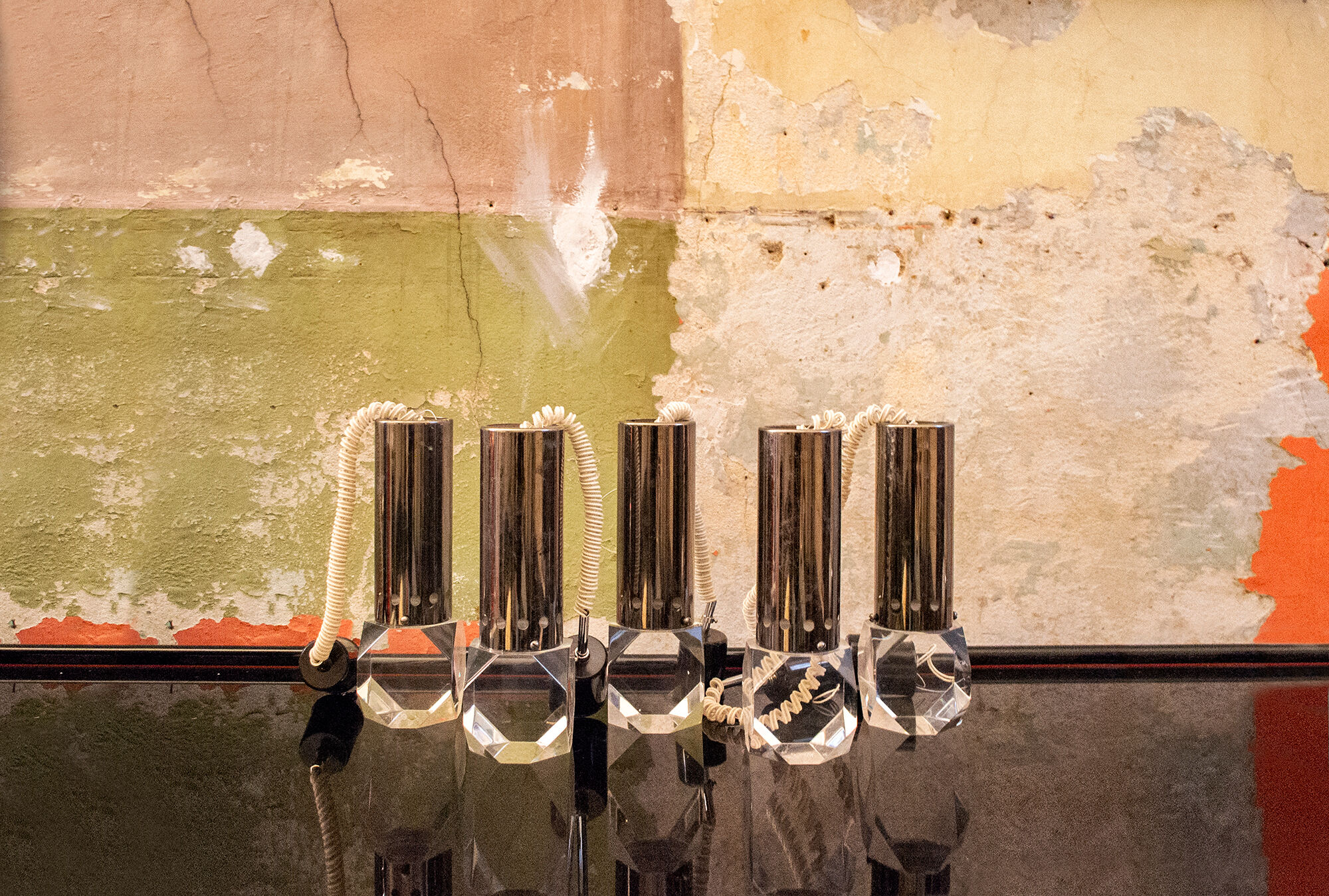 Ceiling lamp in steel and plexiglas Italy 70s