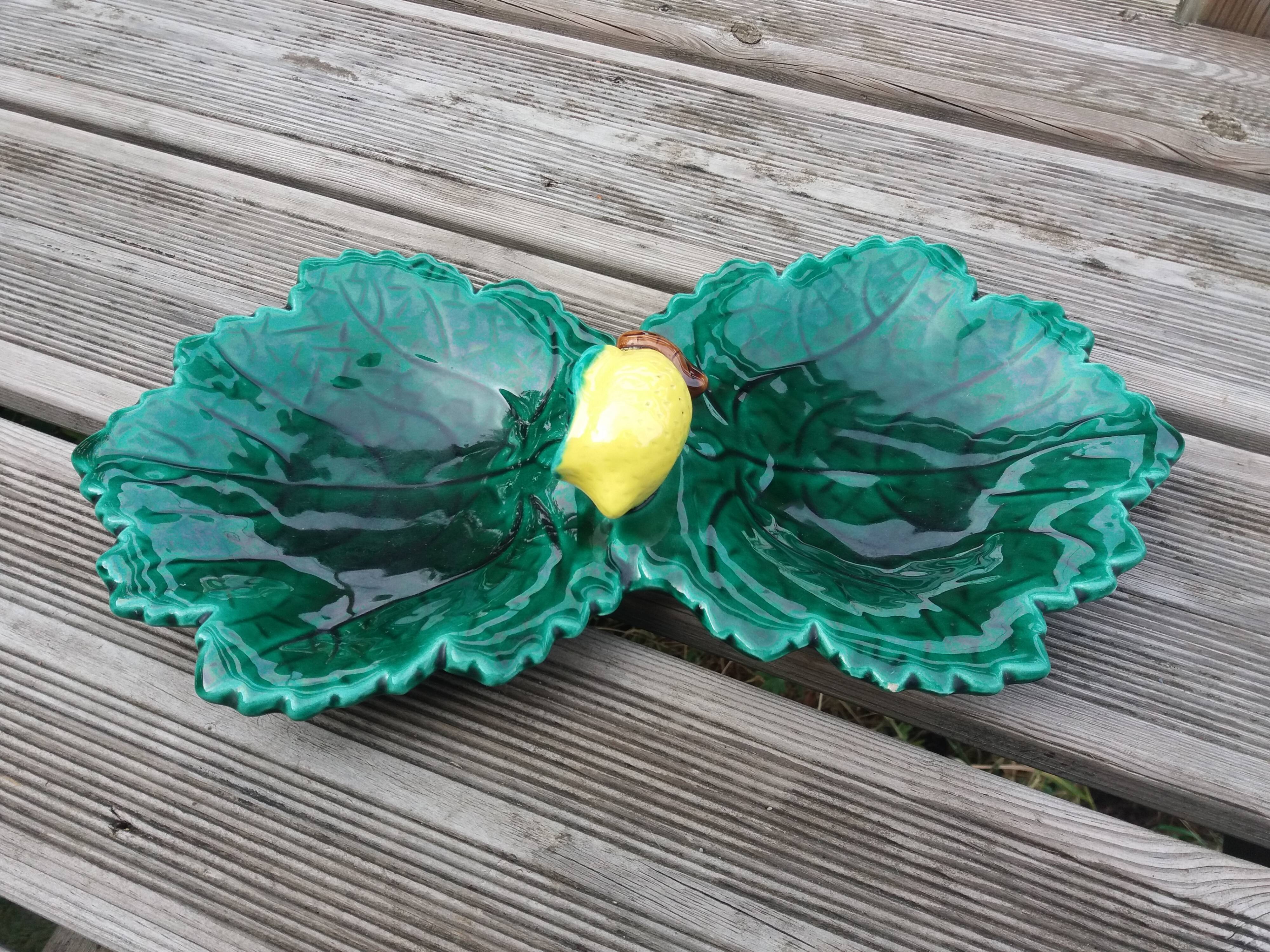 Empty cup pocket leaves and lemon in slip by Ferlay in Vallauris