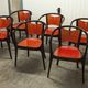 Table and 6 armchairs Baumann Diese, design Pagnon Pelhaître, Wenge color and red,
