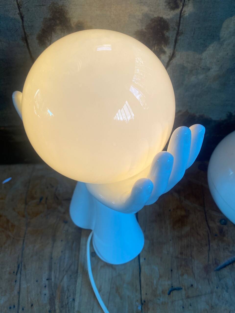 vintage ceramic and opaline hand lamp