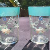 2 bohemian fine green enameled glasses
