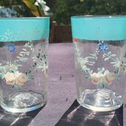 2 verres émaillés fine verte bohème