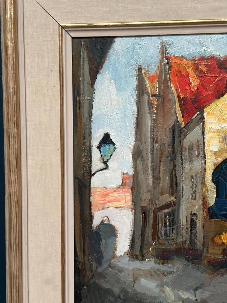 Original Swedish Oil on Panel - "Alley" by Knut Norman - Signed - Vintage and Framed - 59 × 46 cm (23.2" × 18.1")