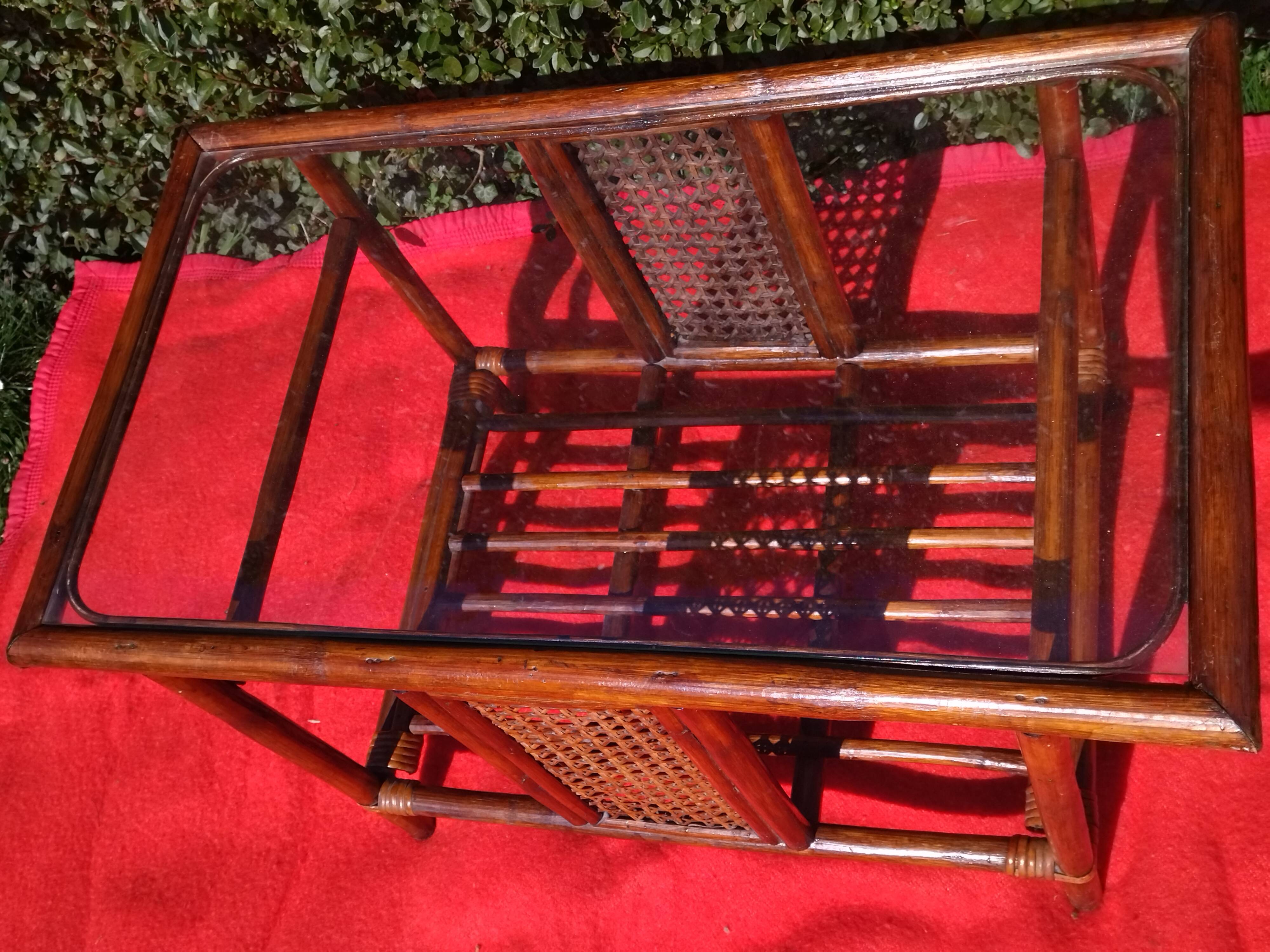 Rattan coffee table, canning, glazed top