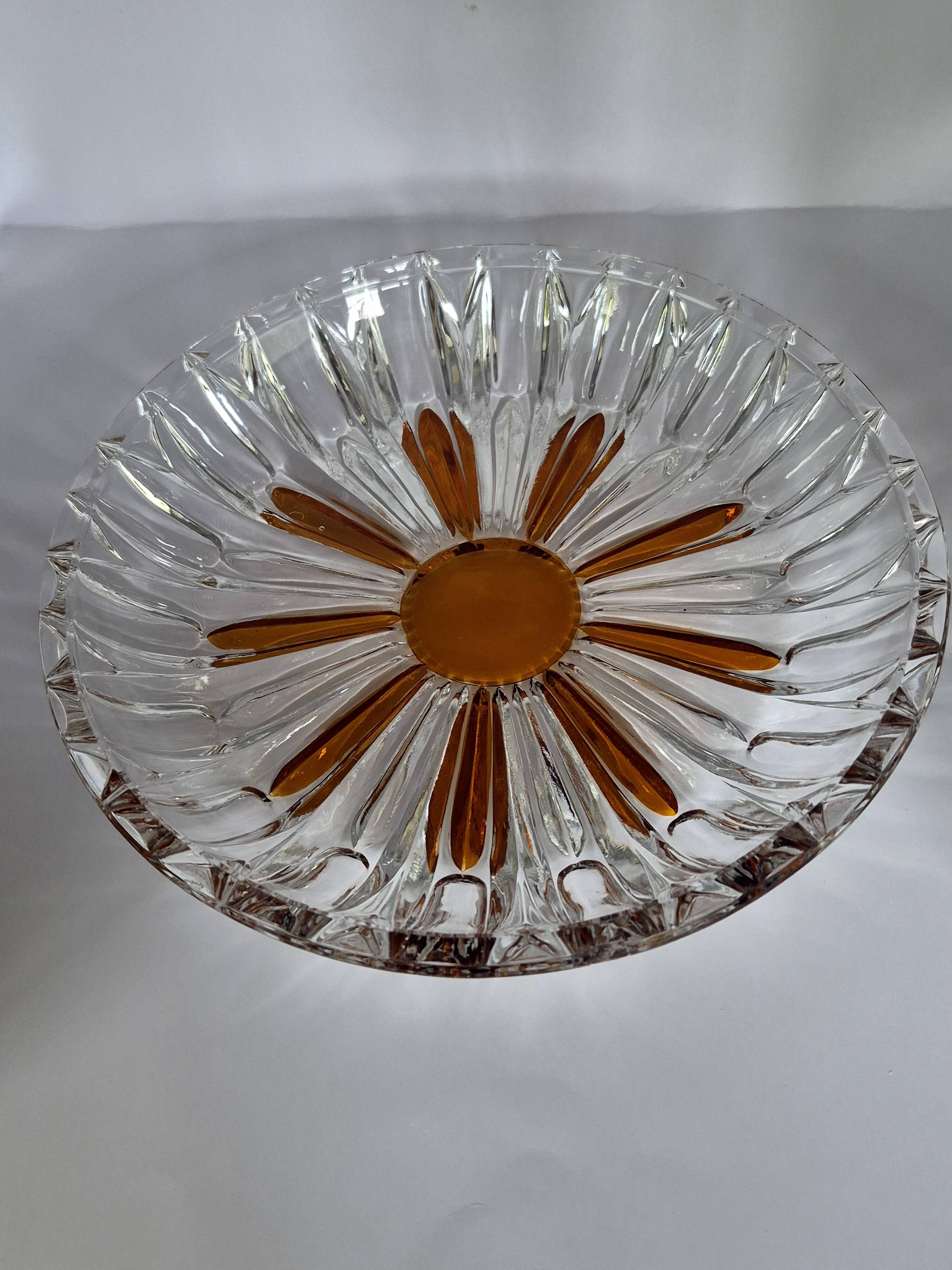 Vintage cut crystal pocket bowl with amber centre – 1960s/70s