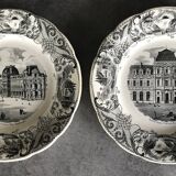 Set of 6 antique choisy-le-roi earthenware plates with grisaille decoration