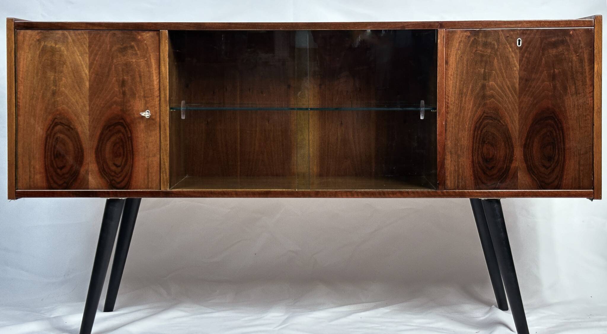 Vintage Polish bar cabinet in walnut veneer – 1960s