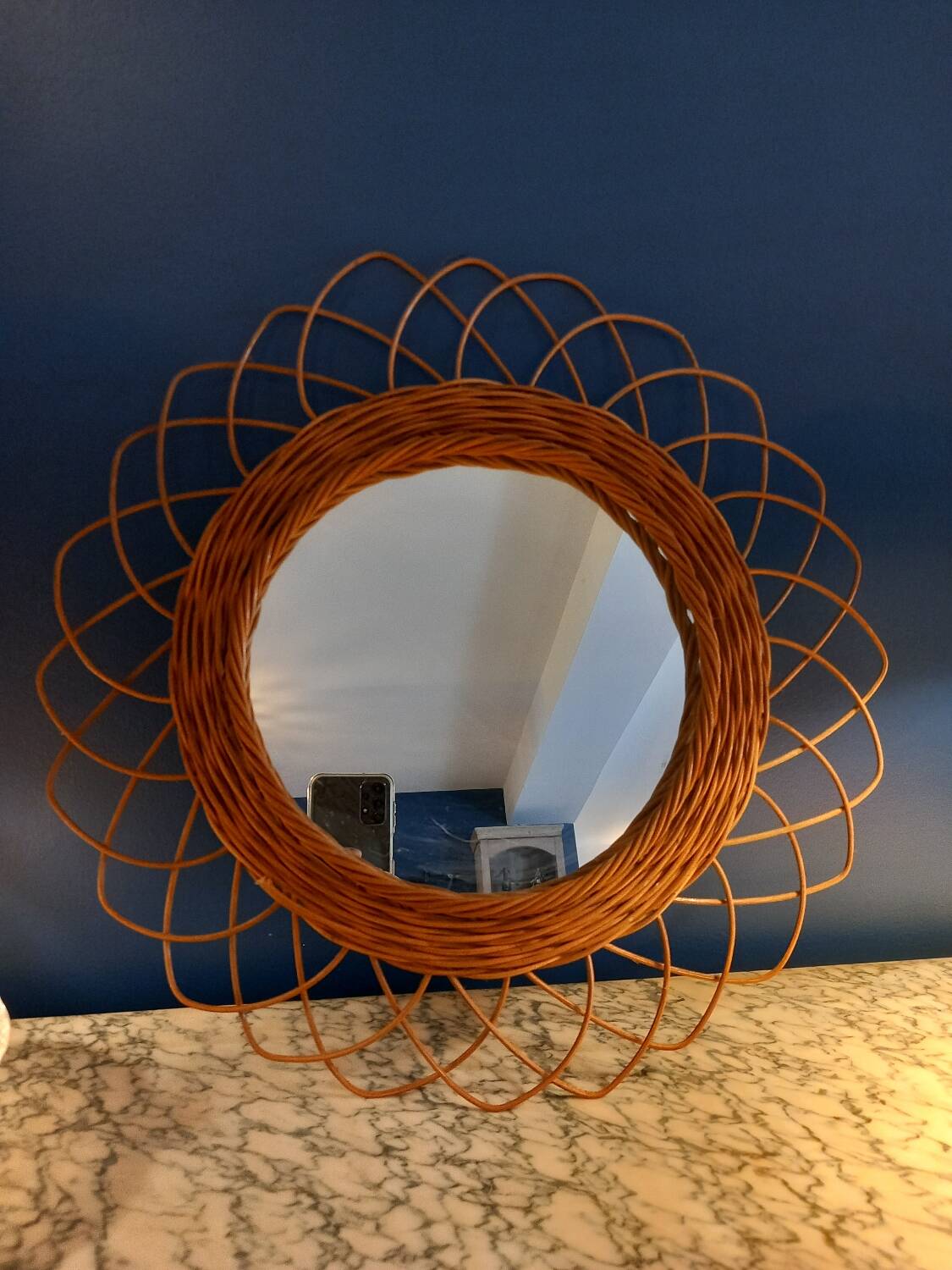 Sun mirror. Rattan .vintage