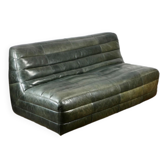 Olive green patchwork leather sofa