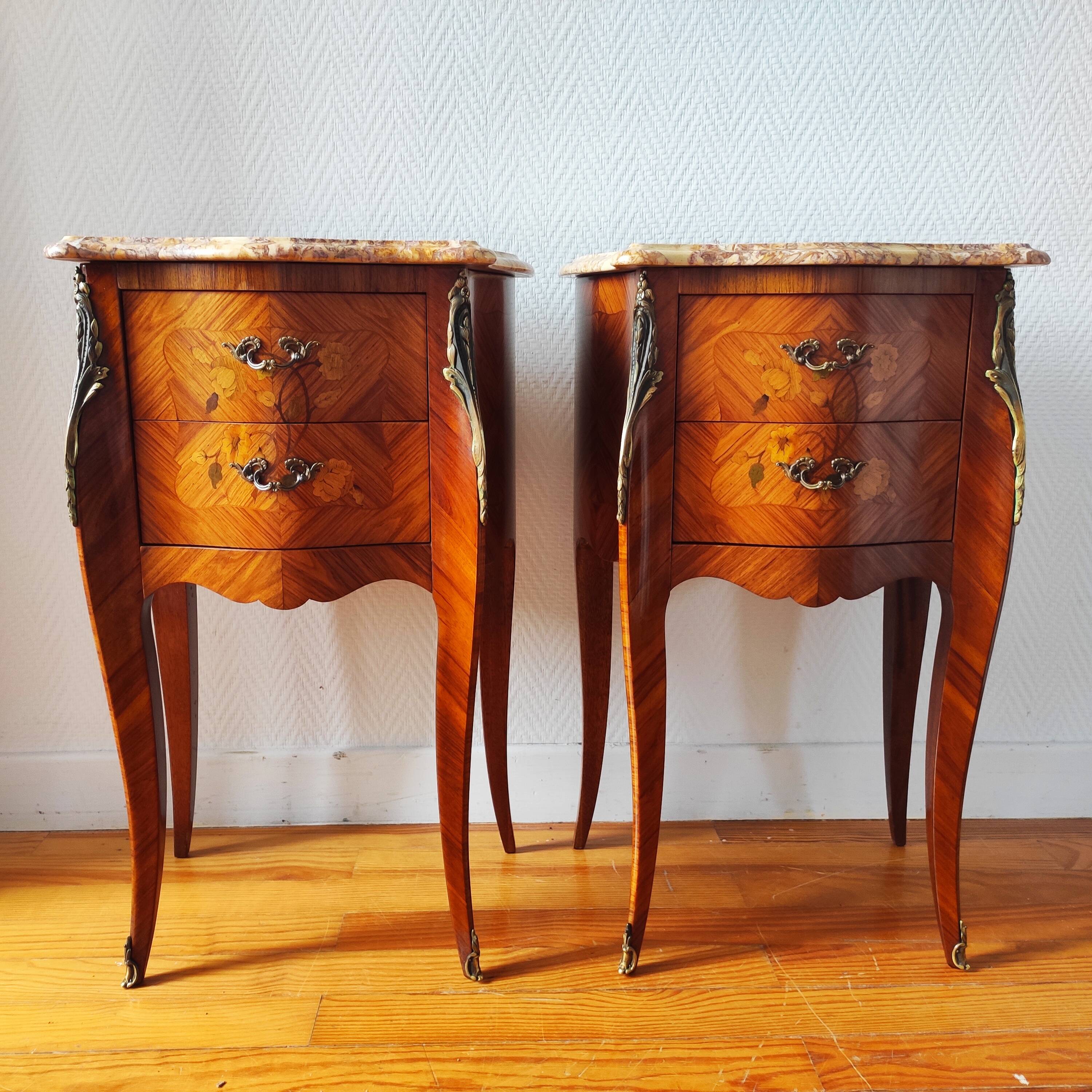 Pair of French Louis XV style bedside tables.