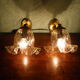 Wall lamps in gilded metal, verrine in the shape of amber glass corollas, 70s