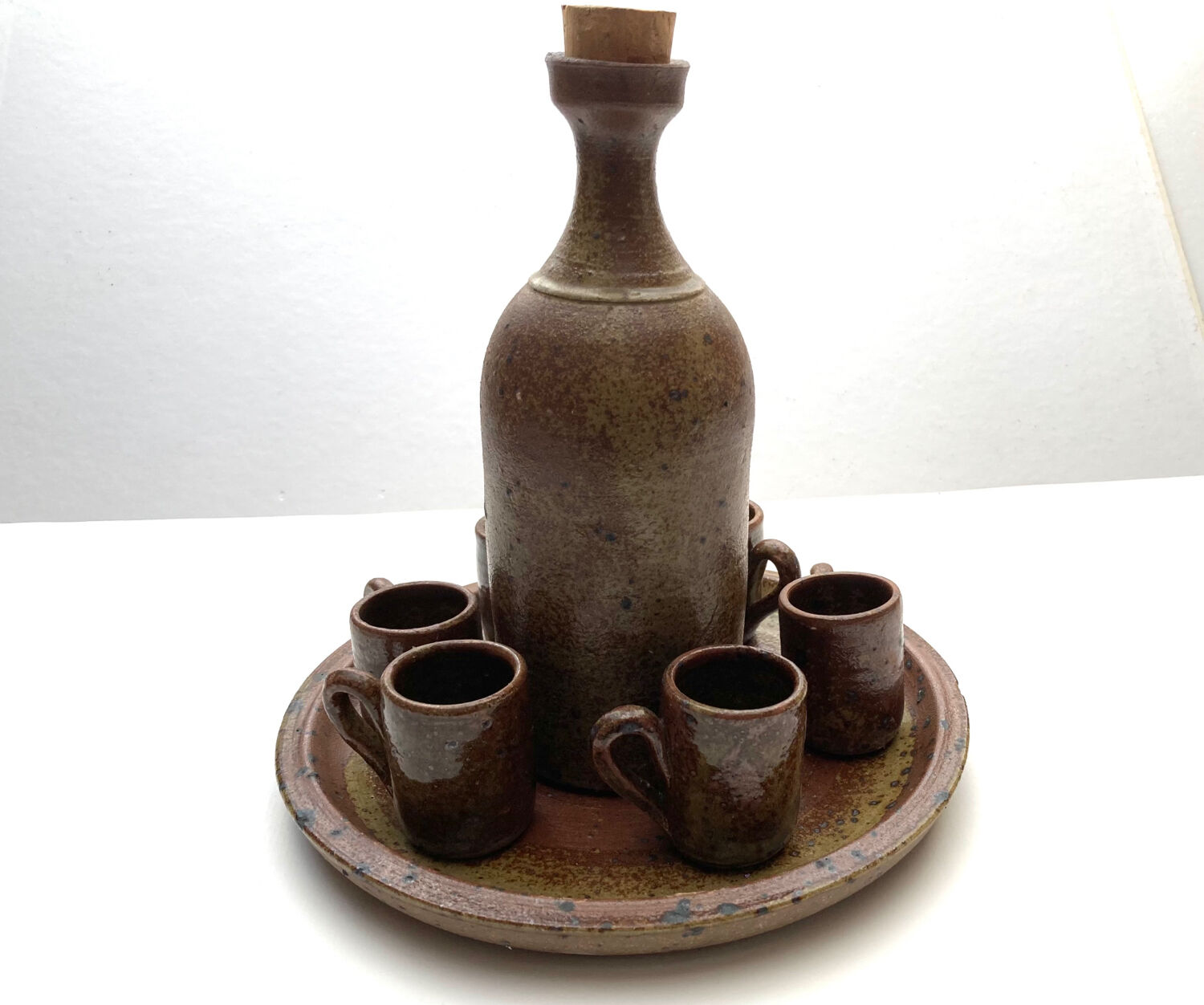 Liqueur or sake service in artisanal glazed stoneware made in France