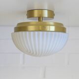 Plafonnier semi-encastré vintage en verre blanc