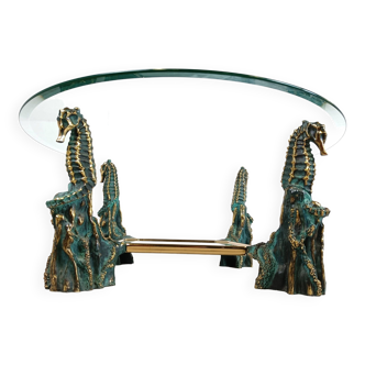 Brass seahorse coffee table, 1970s