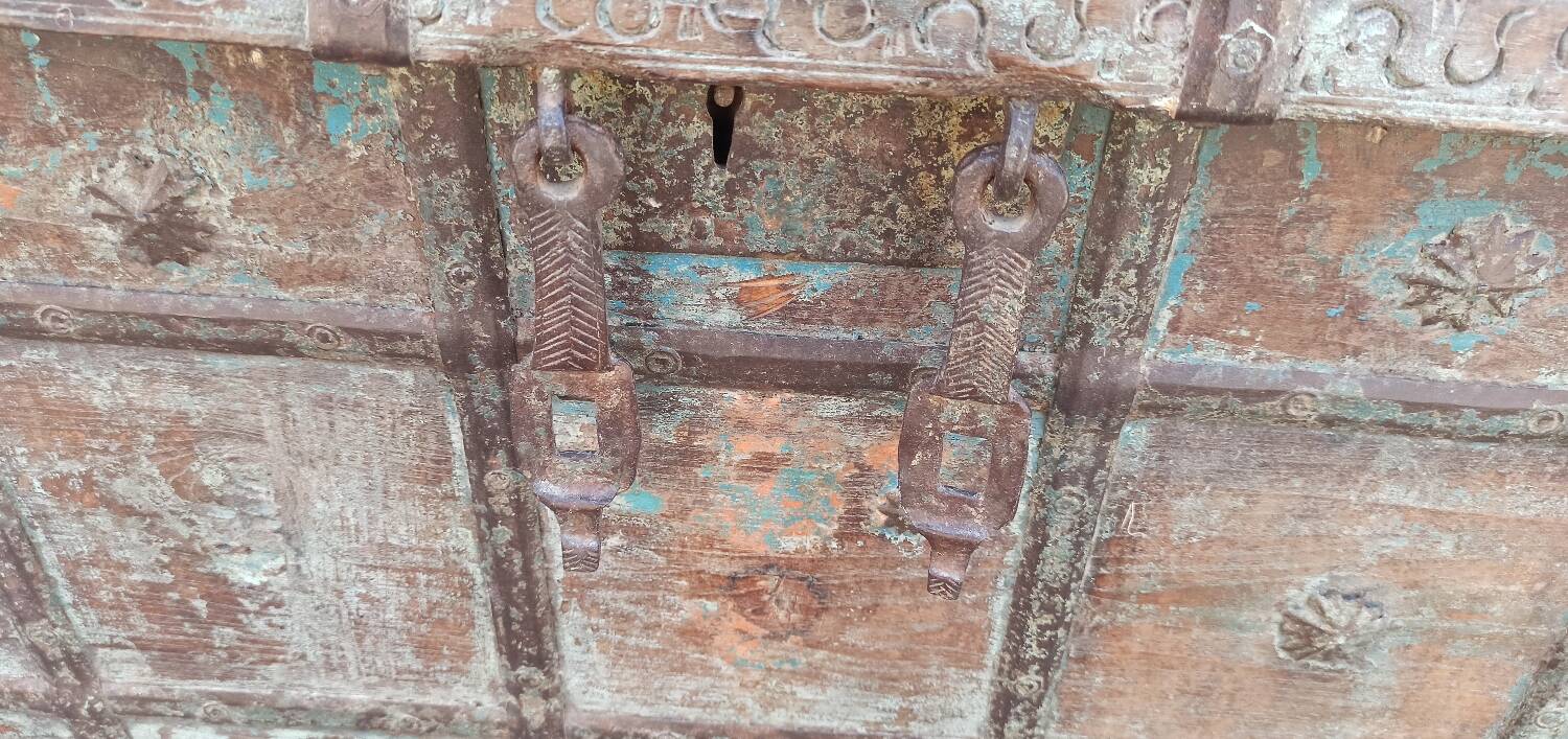Old blue wooden chest