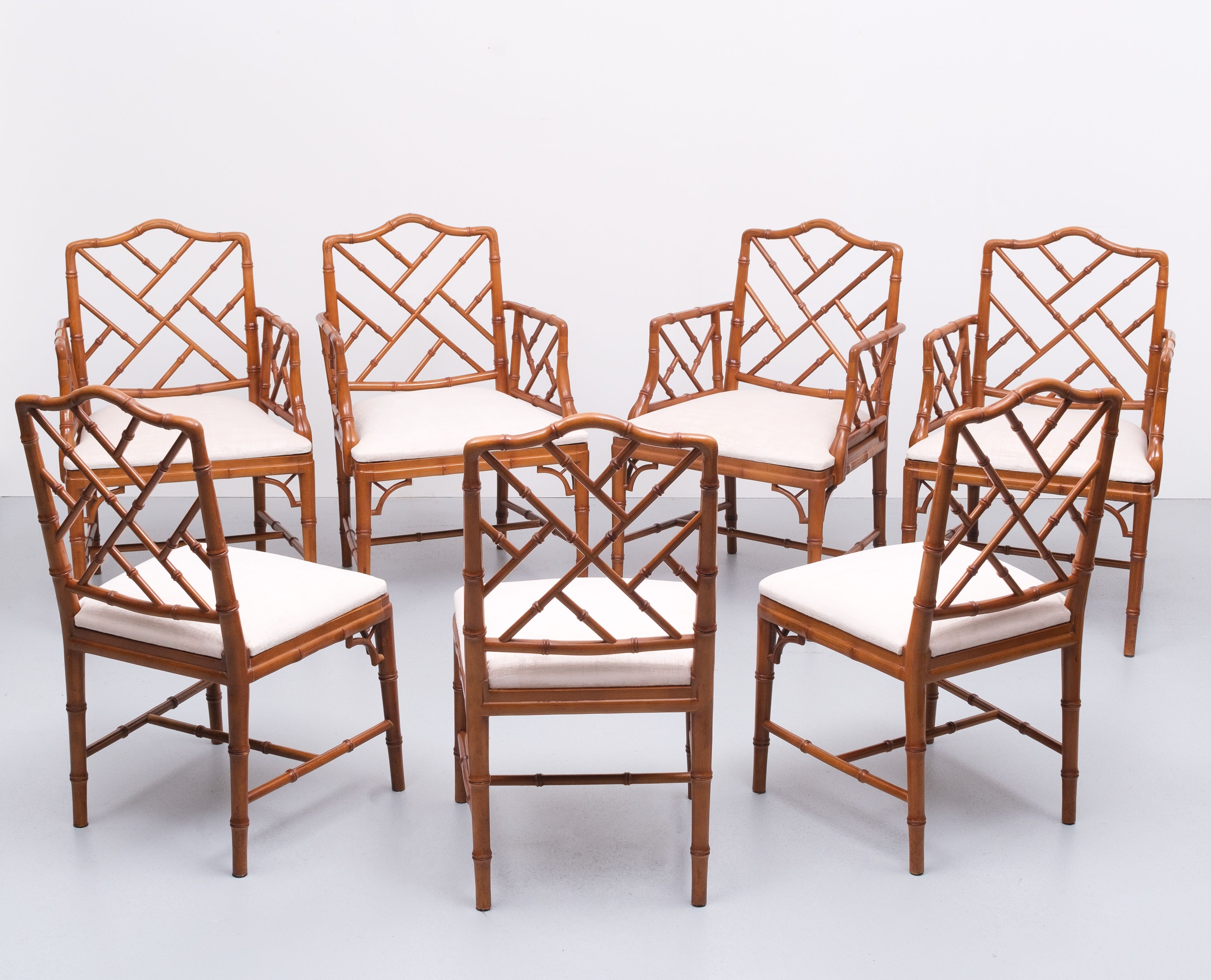 20th Century Chinese Chippendale Style Faux Bamboo Chairs