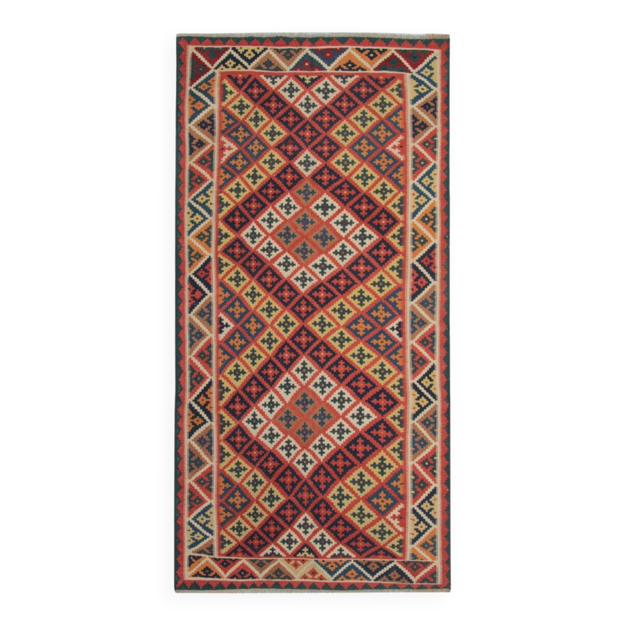 Handmade Vintage Kilim Runner Rug, Geometric Tribal Design 300 × 147 cm