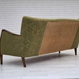 1960s, Danish 3-seater sofa, green furniture velour, ash wood legs.