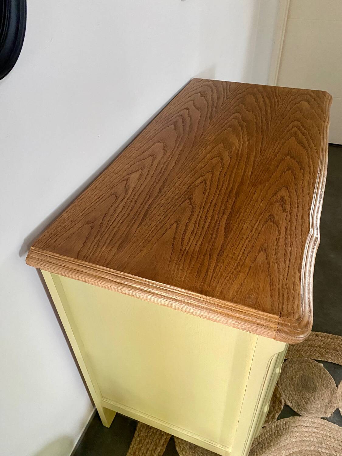 Vintage 3-drawer chest of drawers, redesigned in beige, green and wood