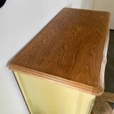 Commode vintage 3 tiroirs relooké beige vert et bois