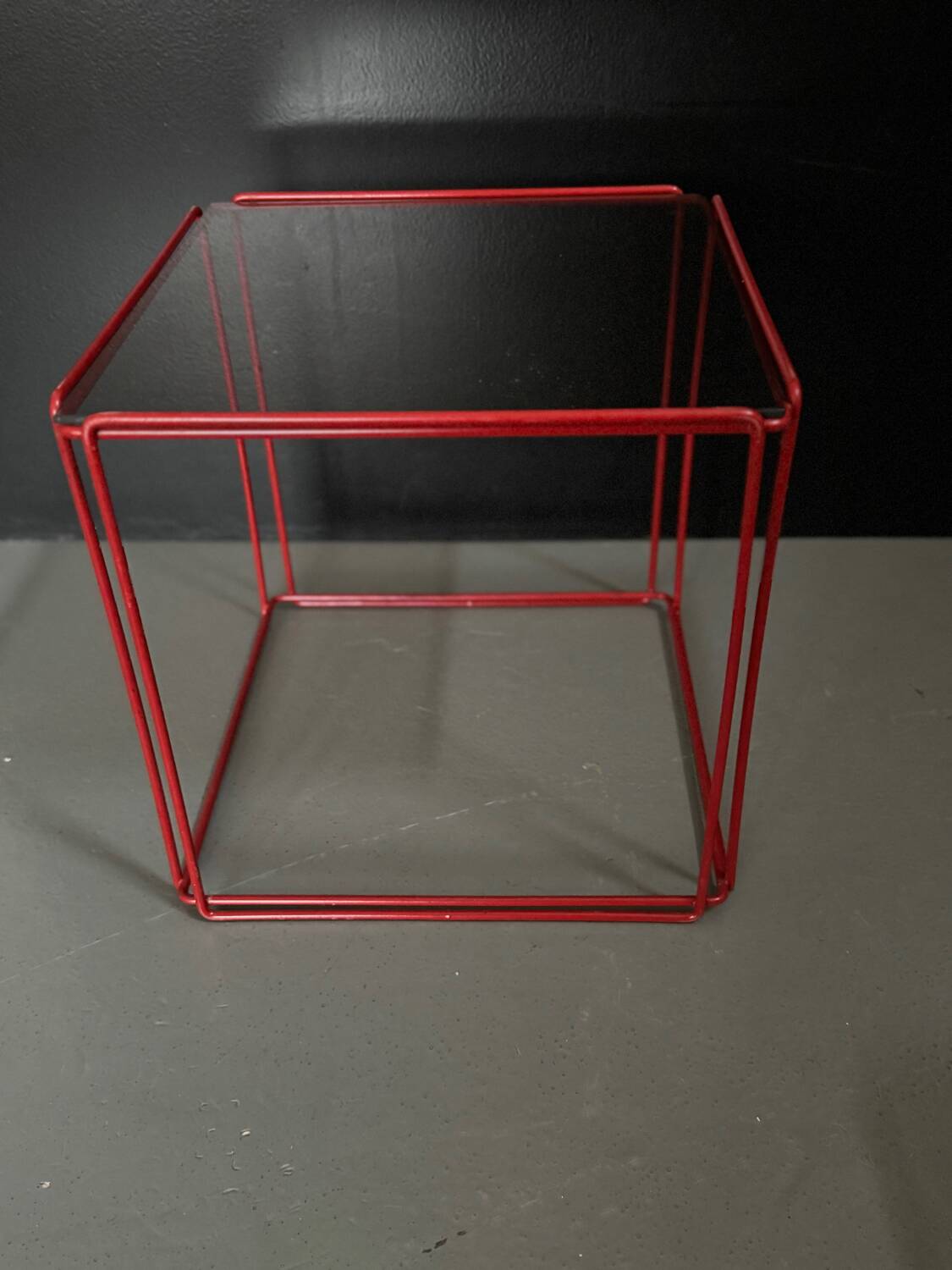 Metal wire and glass cube bedside tables